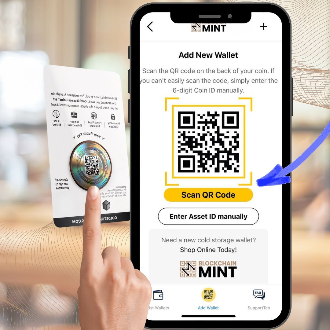 Cold storage wallet product shown with its wallet scanning app